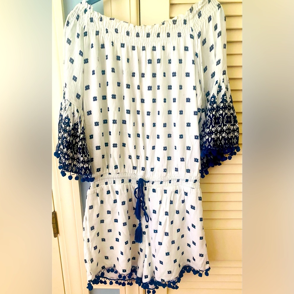 Anthropolgie RAGA White and Blue Patterned Romper
